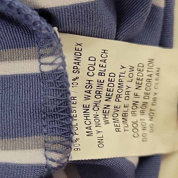 XL Greyson striped 3 button performance golf polo slate blue, grey white stripe. - Picture 6 of 6